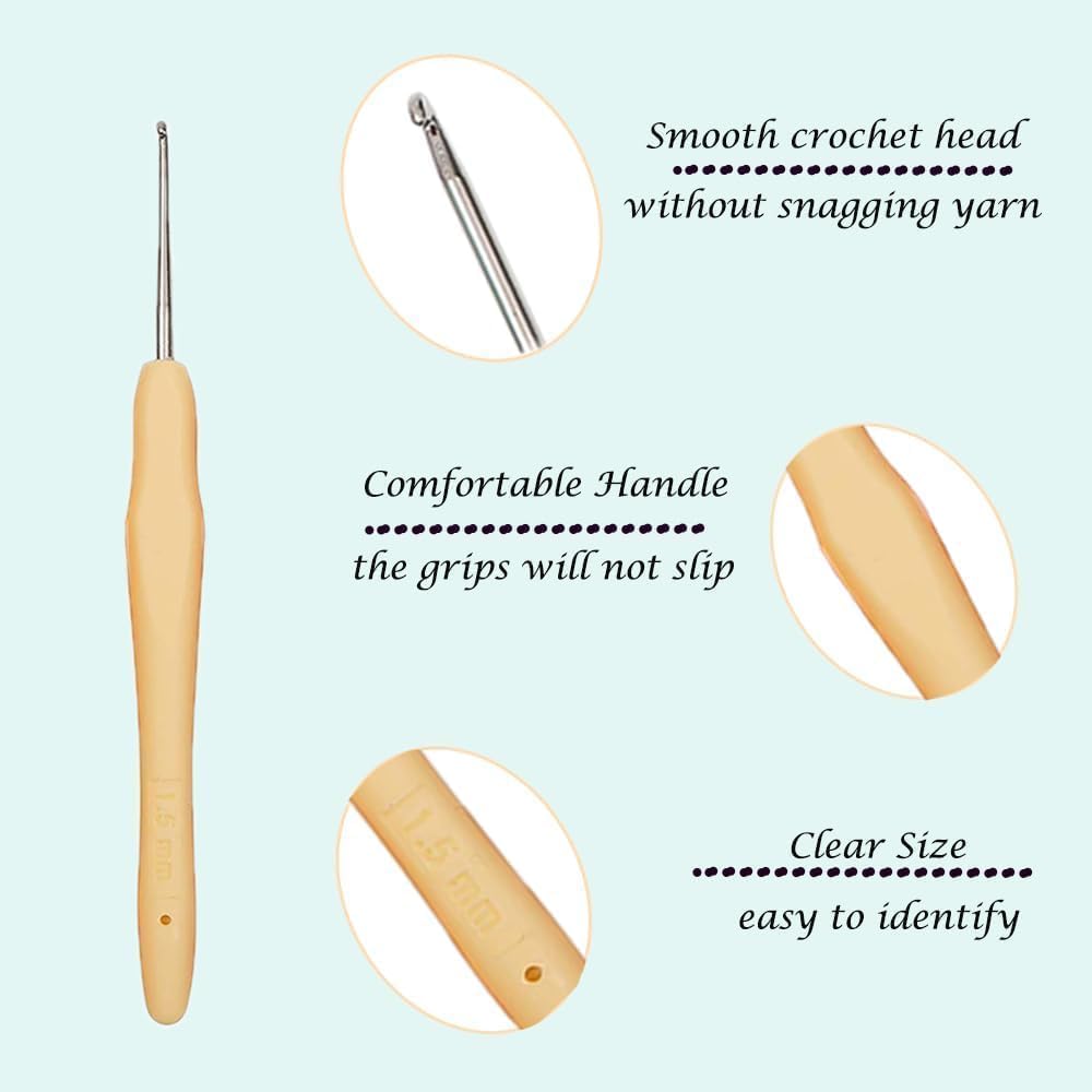 Yarniss Crochet Hooks,14 Size Ergonomic Crochet Hooks Set 2mm(B)-10mm(N)