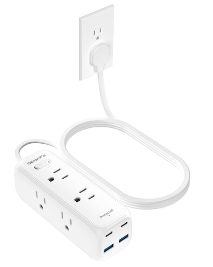 Olcorife Flat Plug Power Strip with 5 FT Extension Cord, 6 Outlets 3 USB Ports(1 USB C), 3 Sided Outlet Extender for Home Office Travel Dorm Room Essentials, White