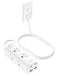 Olcorife Flat Plug Power Strip with 5 FT Extension Cord, 6 Outlets 3 USB Ports(1 USB C), 3 Sided Outlet Extender for Home Office Travel Dorm Room Essentials, White
