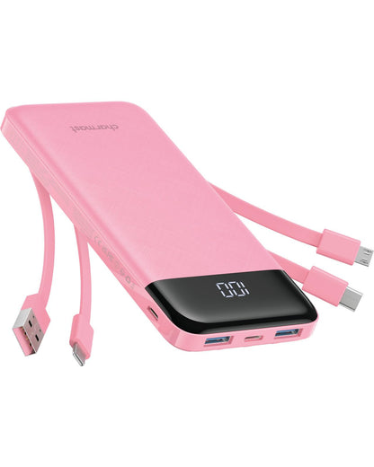 charmast Power Bank Portable Charger with Reinforced Built-in 4 Cables