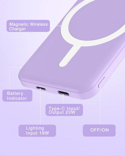 podoru for MagSafe Power Bank 5000mAh, Ultra-Slim Magnetic Portable Charger