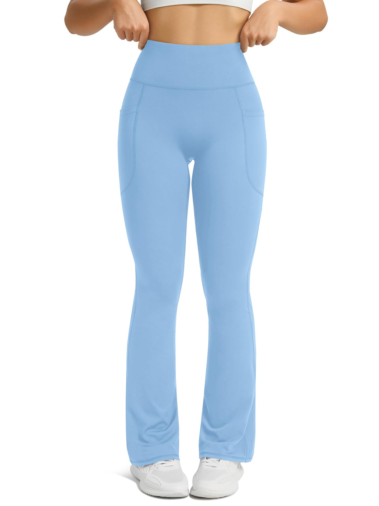 Womens Flared Yoga Pants with Pockets, High Waisted Flare Leggings Bell Bottom Bootcut Yoga Dress Pants