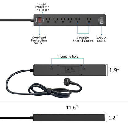 Yintar 6Ft Surge Protector Power Strip with 8 Outlets and 4 USB Ports