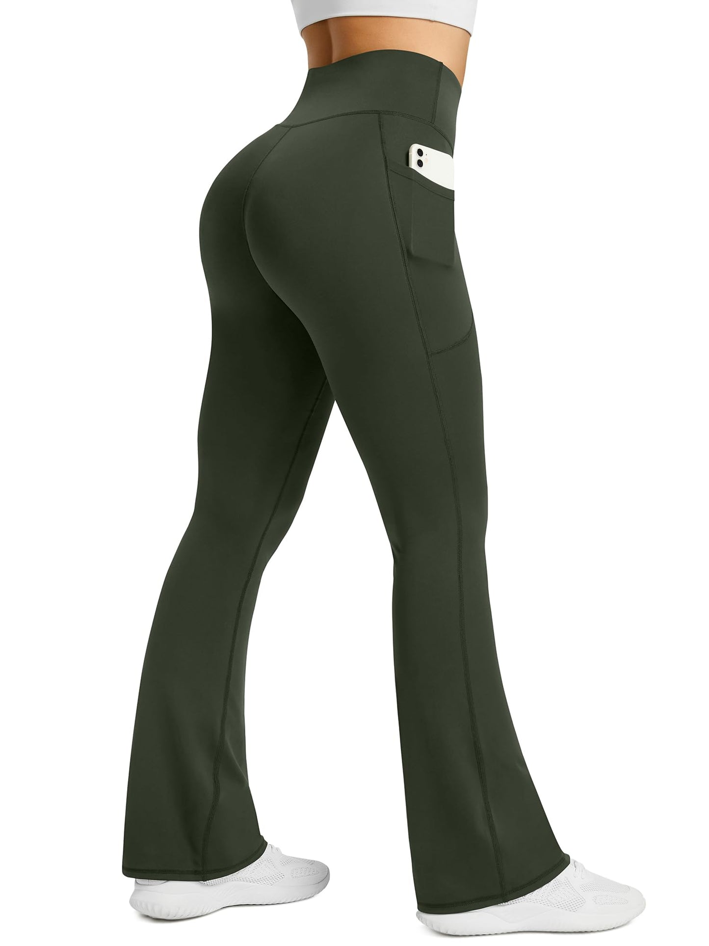 Womens Flared Yoga Pants with Pockets, High Waisted Flare Leggings Bell Bottom Bootcut Yoga Dress Pants