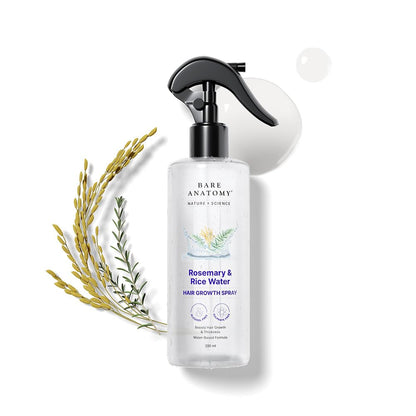 Bare Anatomy Nature x Science Rosemary Water Spray for Hair Growth & Hair Thickness with Rice Water |100% Natural Extract | Soft & Smooth Hair| Controls Hairfall| Non-Greasy & Fast Absorbing | 200ml