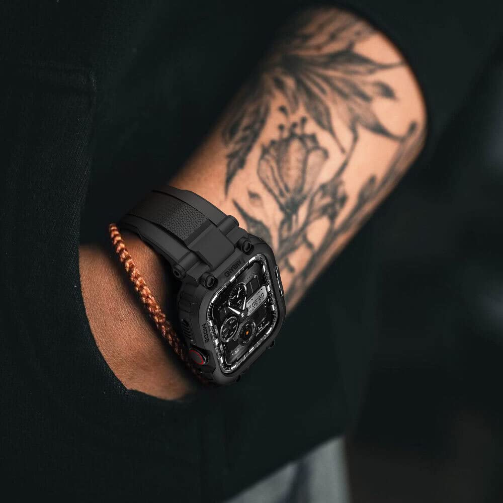 amBand Bands Compatible with Apple Watch 9/8/7/6/5/4 & SE 3/2/1 45mm/44mm Case for Men, M1 Sport Series Rugged Case Protective Cover for iWatch SE3/SE2/6/SE/5/4 44/45 mm Men Black