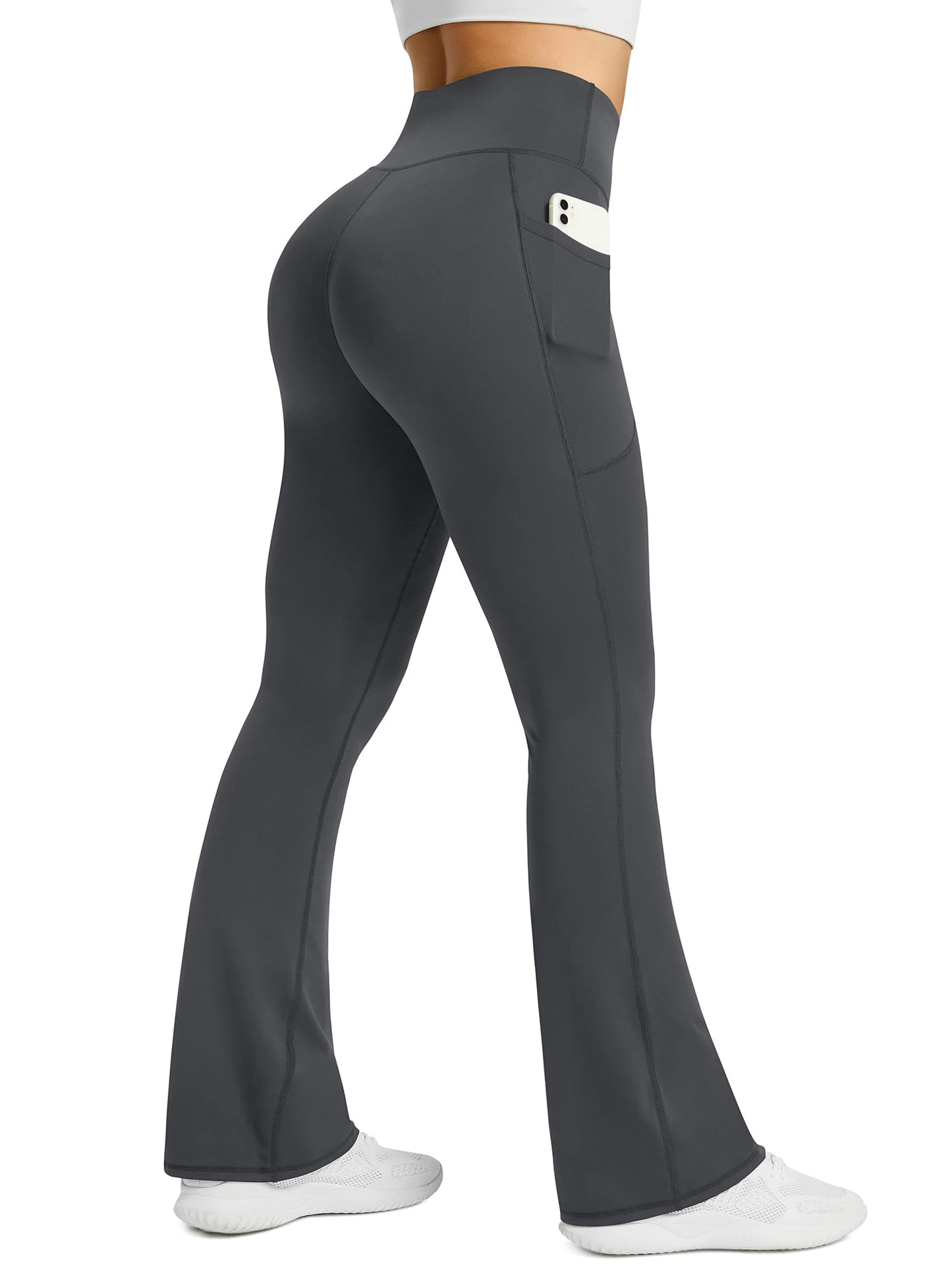 Womens Flared Yoga Pants with Pockets, High Waisted Flare Leggings Bell Bottom Bootcut Yoga Dress Pants