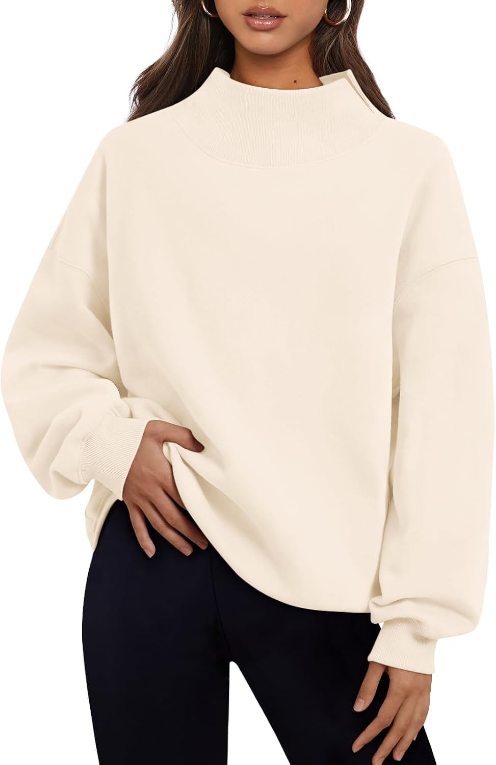 Trendy Queen Womens Mock Neck Sweatshirts Oversized Pullover Fall Outfits