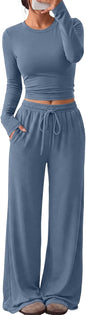 Trendy Queen Women's 2 Piece 2026 Fall Fashion Lounge Set with Pockets