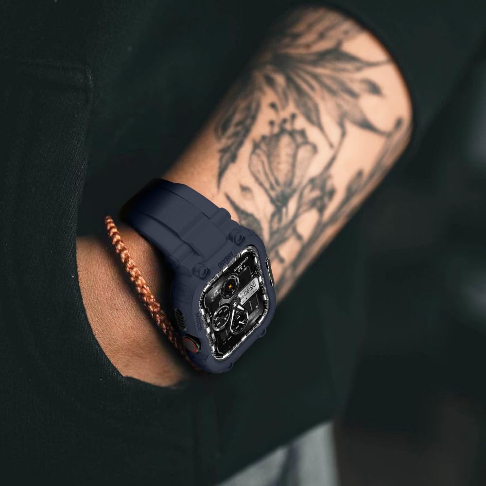 amBand Bands Compatible with Apple Watch 9/8/7/6/5/4 & SE 3/2/1 45mm/44mm Case for Men, M1 Sport Series Rugged Case Protective Cover for iWatch SE3/SE2/6/SE/5/4 44/45 mm Men Black