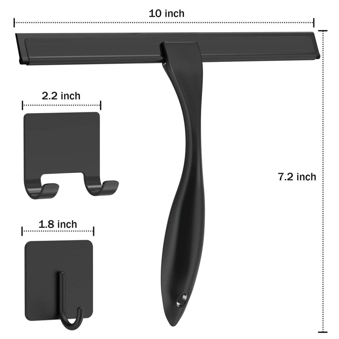 All-Purpose Stainless Steel Shower Squeegee for Shower Glass Door with 2 Adhesive Hooks, Bathroom Cleaner Tool Household Window Mirror Squeegee , Cleaning Tile Wall, Car, 10 Inch Silver
