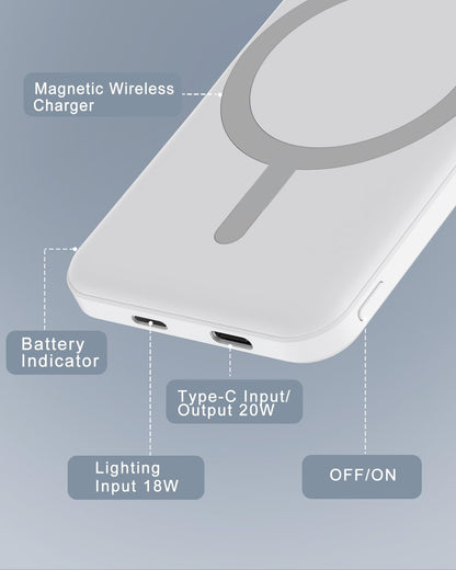 podoru for MagSafe Power Bank 5000mAh, Ultra-Slim Magnetic Portable Charger