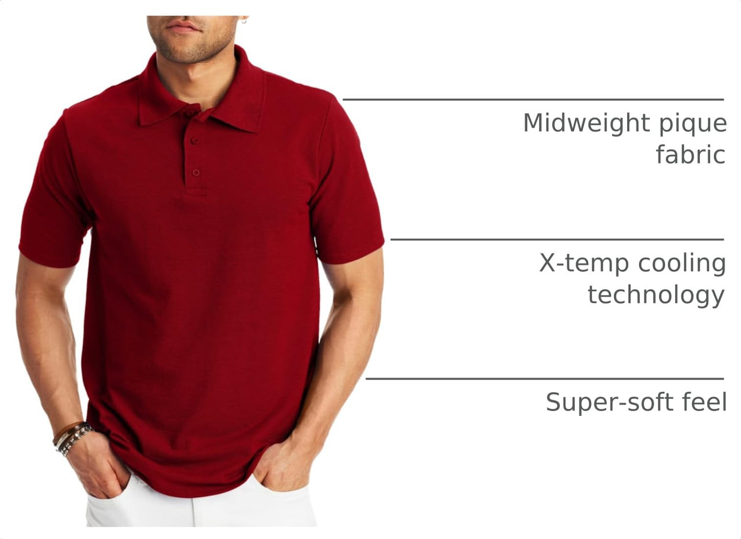 Hanes Men’s X-Temp Short Sleeve Polo Shirt, Midweight Men's Shirt