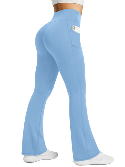 Womens Flared Yoga Pants with Pockets, High Waisted Flare Leggings Bell Bottom Bootcut Yoga Dress Pants