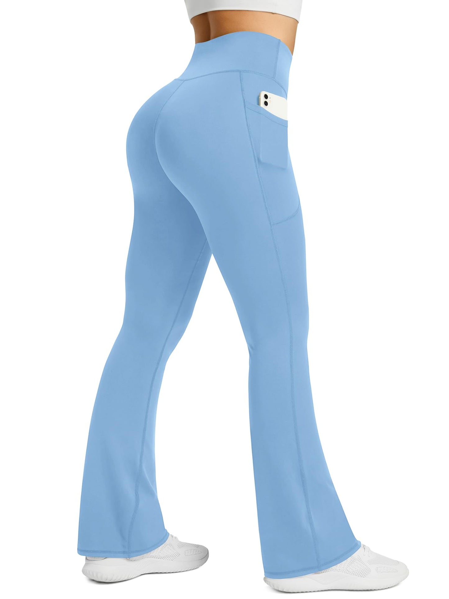 Womens Flared Yoga Pants with Pockets, High Waisted Flare Leggings Bell Bottom Bootcut Yoga Dress Pants