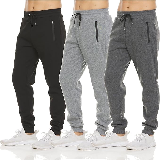 PURE CHAMP Sweatpants for Men 3 Pack Fleece Athletic Workout Joggers Mens Sweatpants with Zipper Pockets Size S-3XL