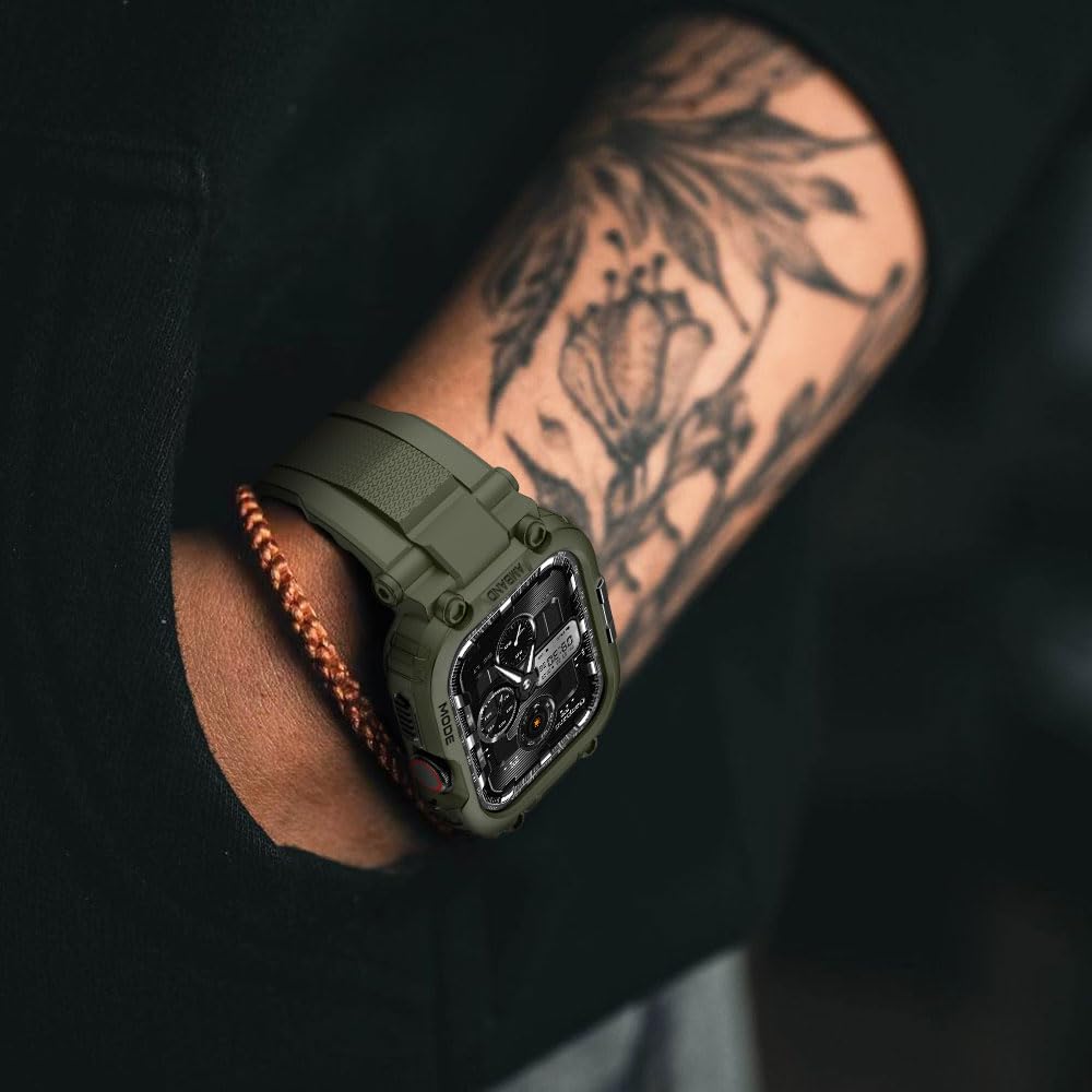 amBand Bands Compatible with Apple Watch 9/8/7/6/5/4 & SE 3/2/1 45mm/44mm Case for Men, M1 Sport Series Rugged Case Protective Cover for iWatch SE3/SE2/6/SE/5/4 44/45 mm Men Black
