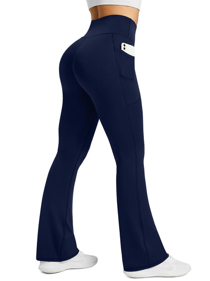 Womens Flared Yoga Pants with Pockets, High Waisted Flare Leggings Bell Bottom Bootcut Yoga Dress Pants