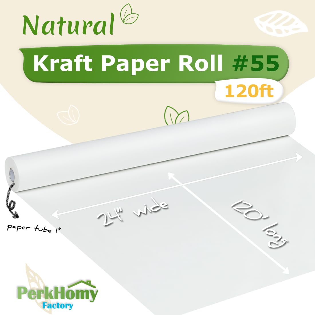 PerkHomy Brown Kraft Paper Roll 36" x 1,440" (120') for Craft Bulletin Board Paper Art Table Covering Crafting Gift Wrapping Bouquet Packing Parcel 70GSM 50LB (Brown, 36" x 120')