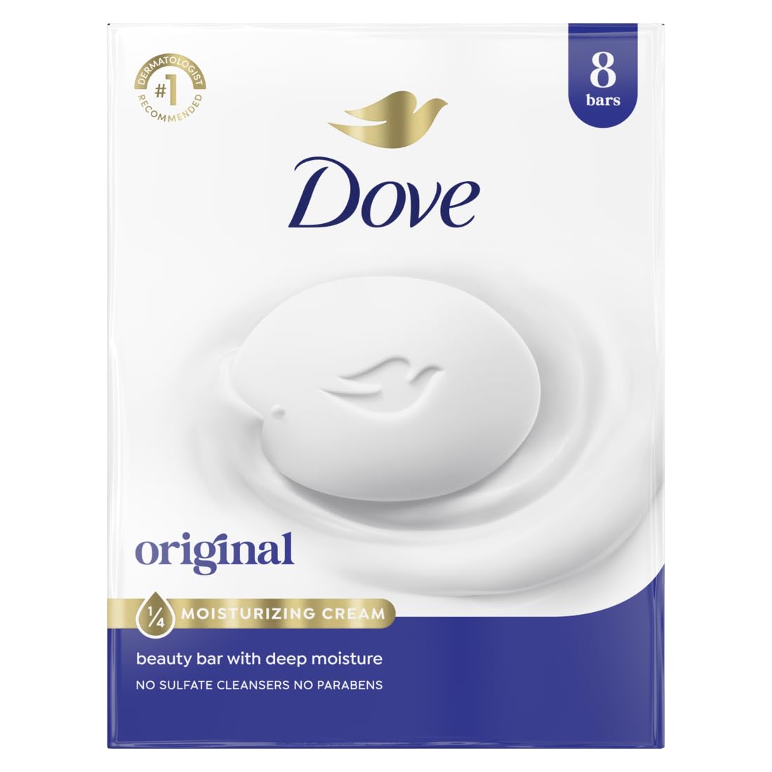 Dove Beauty Bar Soap Original 8 Count for Soft, Smooth Skin, with 1/4 Moisturizing Cream 3.75 oz | Moisturizing beauty bar with ¼ moisturizing cream for soft, smooth skin on face, body and hands
