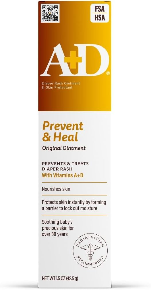 A+D Original Diaper Rash Ointment Prevents & Treats Diaper Rash, Moisturizing Skin Protectant with Vitamins A & D, Healing Skin Ointment for Dry and Cracked Skin 4oz