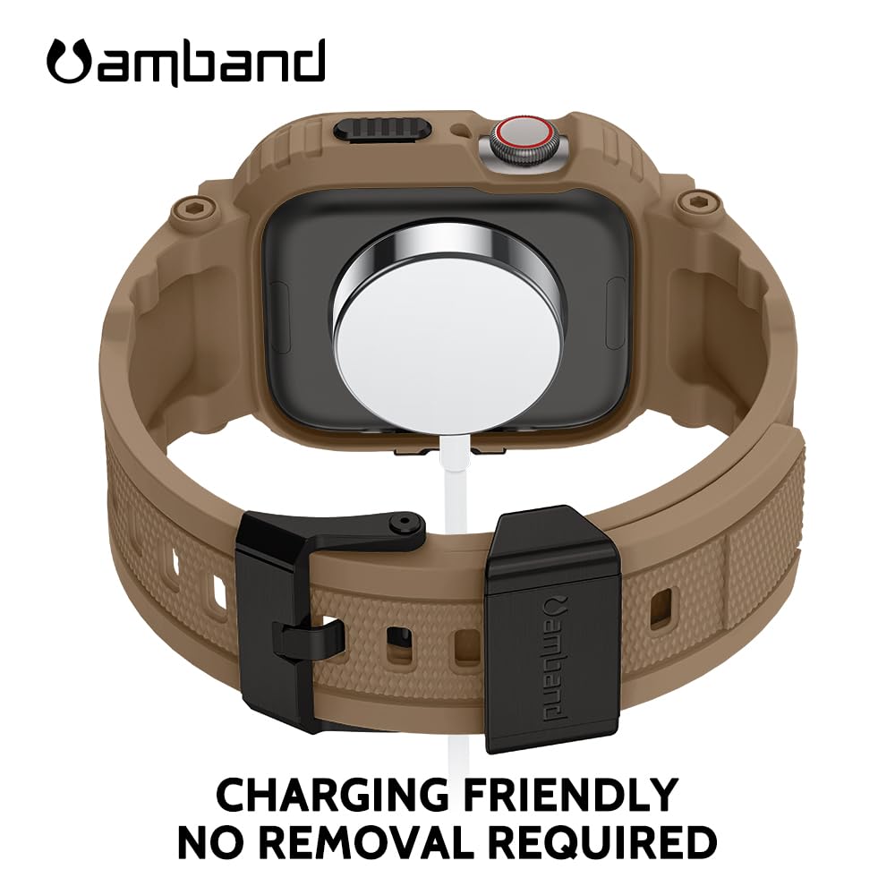 amBand Bands Compatible with Apple Watch 9/8/7/6/5/4 & SE 3/2/1 45mm/44mm Case for Men, M1 Sport Series Rugged Case Protective Cover for iWatch SE3/SE2/6/SE/5/4 44/45 mm Men Black