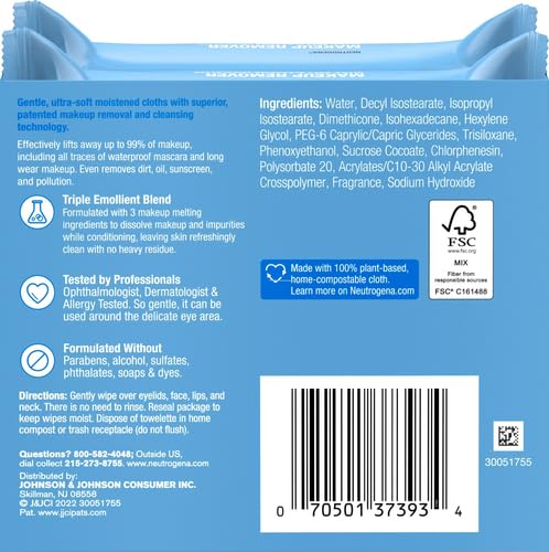 Neutrogena Makeup Remover Micellar Wipes, 2 Pack of 25 Ct