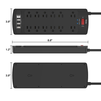 Yintar 6Ft Surge Protector Power Strip with 8 Outlets and 4 USB Ports