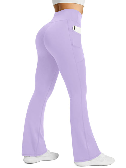 Womens Flared Yoga Pants with Pockets, High Waisted Flare Leggings Bell Bottom Bootcut Yoga Dress Pants
