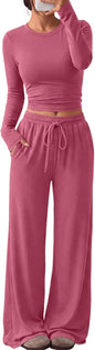 Trendy Queen Women's 2 Piece 2026 Fall Fashion Lounge Set with Pockets