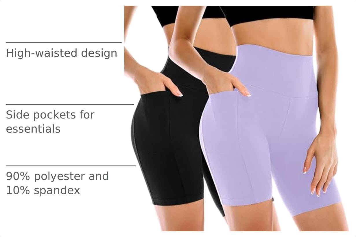Leafigure 2 Pack Womens Biker Shorts with Pockets 6"