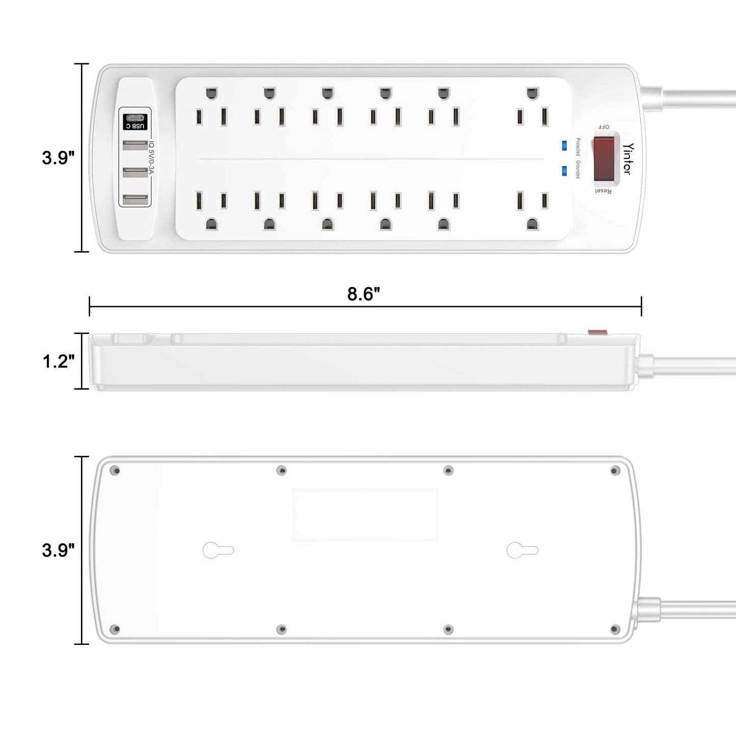 Yintar 6Ft Surge Protector Power Strip with 8 Outlets and 4 USB Ports