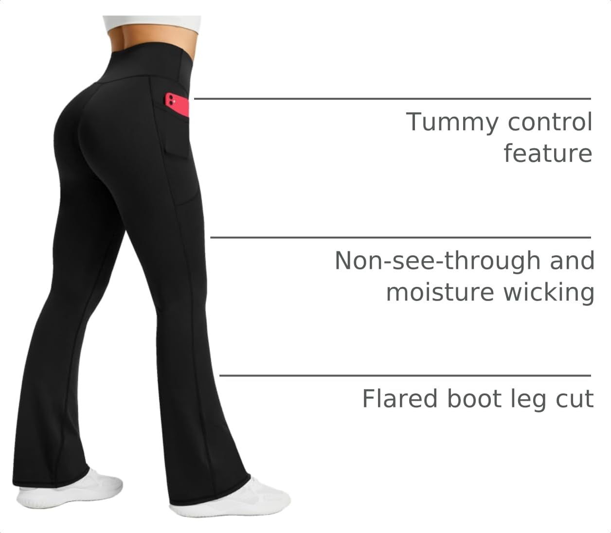 Womens Flared Yoga Pants with Pockets, High Waisted Flare Leggings Bell Bottom Bootcut Yoga Dress Pants