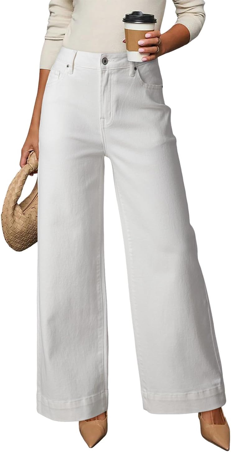 Dokotoo Women's Casual High Waisted Jeans Stretch Wide Leg Loose Denim Pant