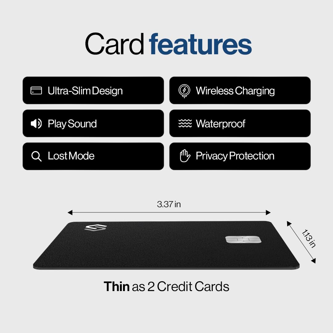 SPOTMINDERS Apple MFi Certified Wallet Tracking Card Black 4-Pack Travel Gifts for Him Works with Apple Find My Rechargeable Tracker IP68 Waterproof 0.07" Slim iPhone Item Finder for Luggage Passport