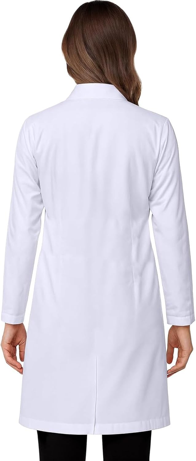 White Lab Coat for Women with Side-Slit Access and 3 Pockets for College