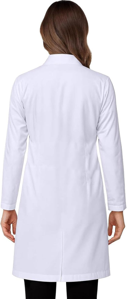 White Lab Coat for Women with Side-Slit Access and 3 Pockets for College