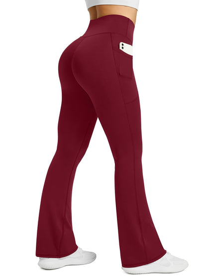 Womens Flared Yoga Pants with Pockets, High Waisted Flare Leggings Bell Bottom Bootcut Yoga Dress Pants