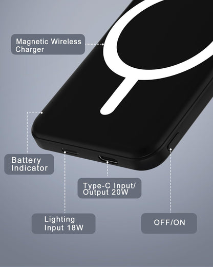 podoru for MagSafe Power Bank 5000mAh, Ultra-Slim Magnetic Portable Charger