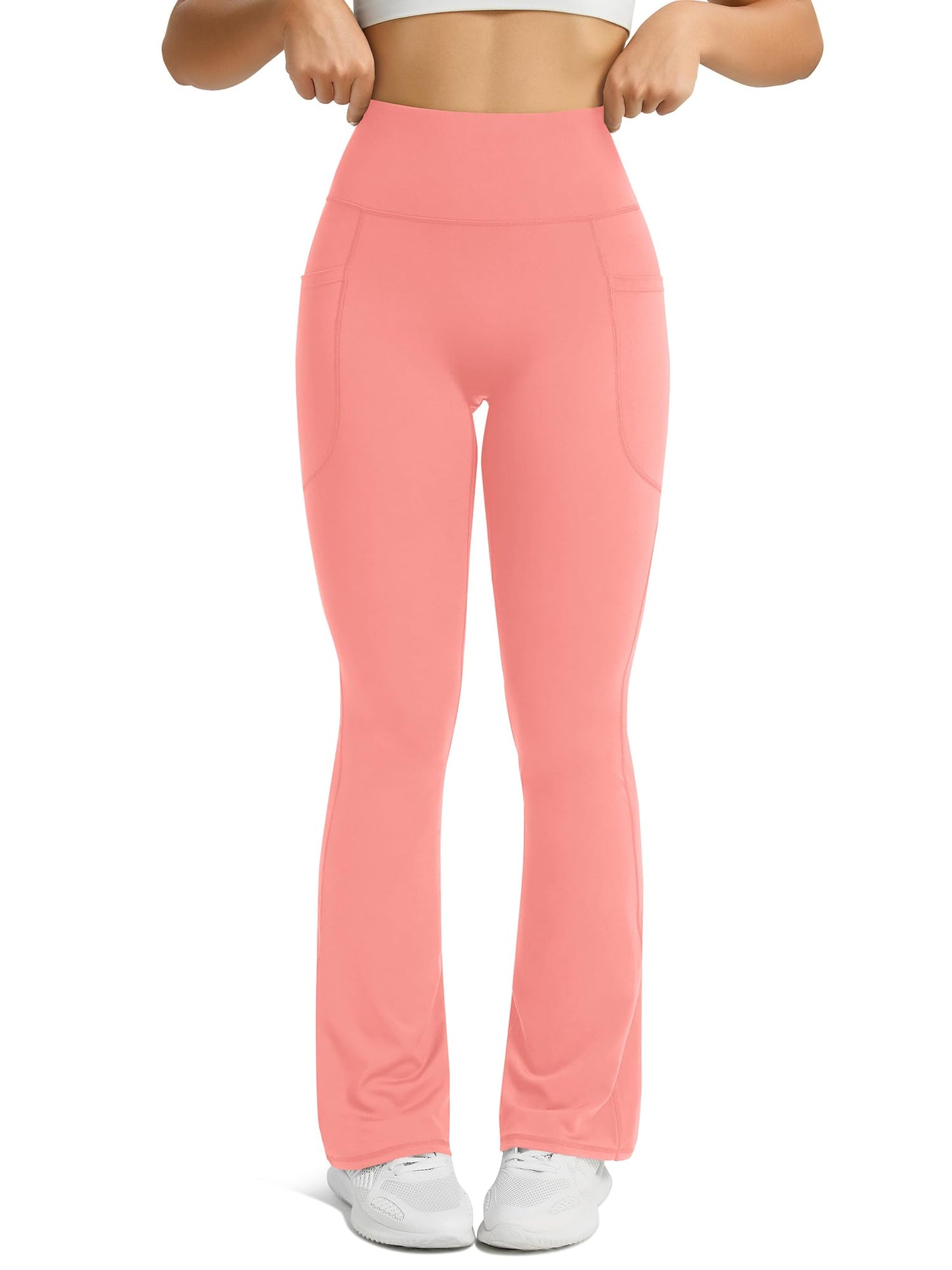 Womens Flared Yoga Pants with Pockets, High Waisted Flare Leggings Bell Bottom Bootcut Yoga Dress Pants