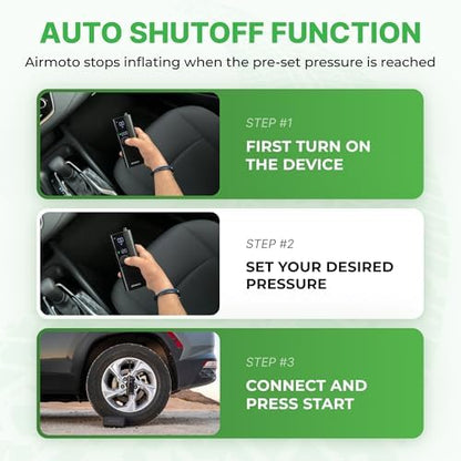 Airmoto Tire Inflator Portable Air Compressor for Cars, Bikes and Bicycles