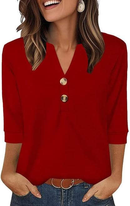 OFEEFAN Womens Tops 3/4 Sleeve Henley Shirts for Women Summer Outfits Fashion Clothing