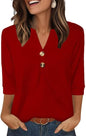 OFEEFAN Womens Tops 3/4 Sleeve Henley Shirts for Women Summer Outfits Fashion Clothing