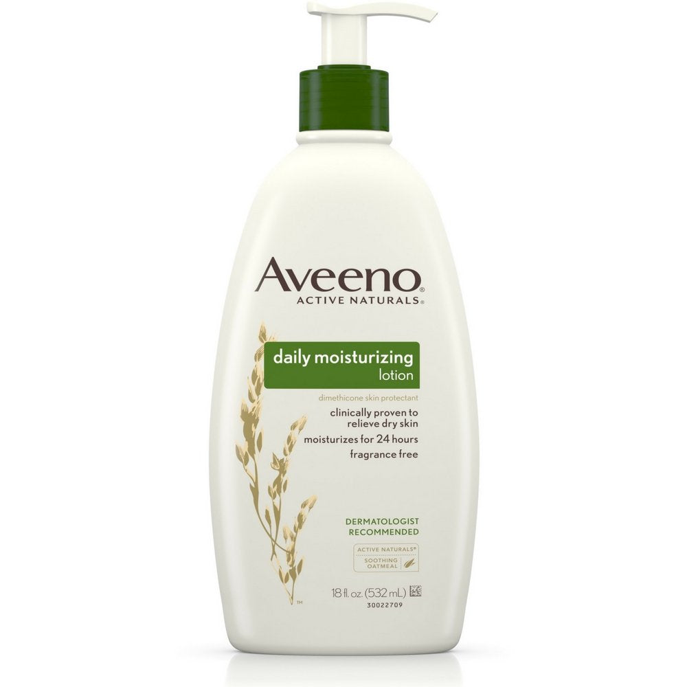 Aveeno Daily Moisturizing Body Lotion for Normal to Dry Skin, Moisturizer with Soothing Prebiotic Oat, Non Greasy, Non Comedogenic, Fragrance Free Body Lotion for Women & Men, 18 Fl Oz
