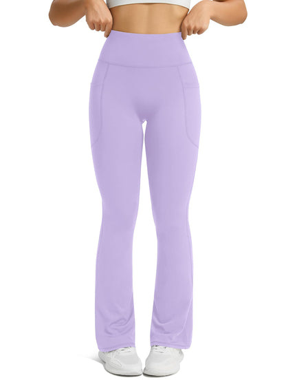 Womens Flared Yoga Pants with Pockets, High Waisted Flare Leggings Bell Bottom Bootcut Yoga Dress Pants