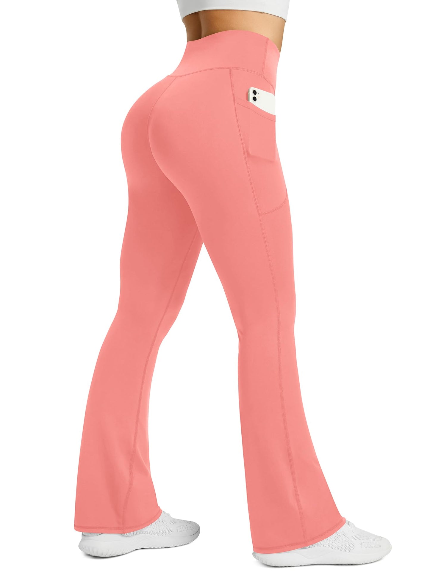 Womens Flared Yoga Pants with Pockets, High Waisted Flare Leggings Bell Bottom Bootcut Yoga Dress Pants
