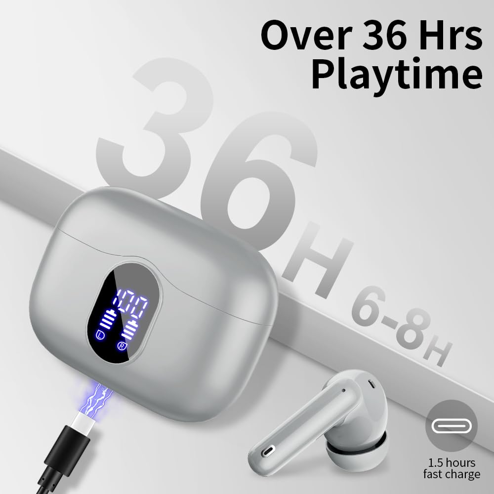 Wireless Earbuds, Bluetooth 5.4 Headphones Bass Stereo/Clear Calls, Black