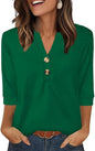 OFEEFAN Womens Tops 3/4 Sleeve Henley Shirts for Women Summer Outfits Fashion Clothing