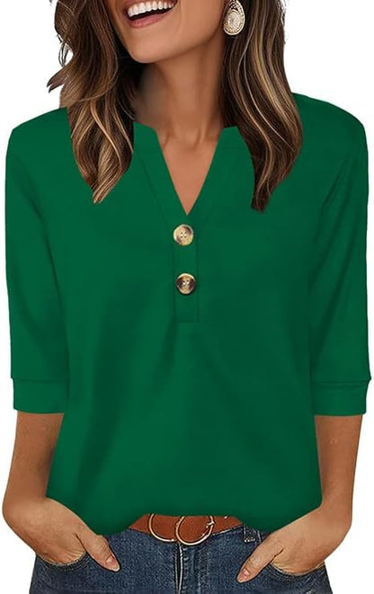 OFEEFAN Womens Tops 3/4 Sleeve Henley Shirts for Women Summer Outfits Fashion Clothing