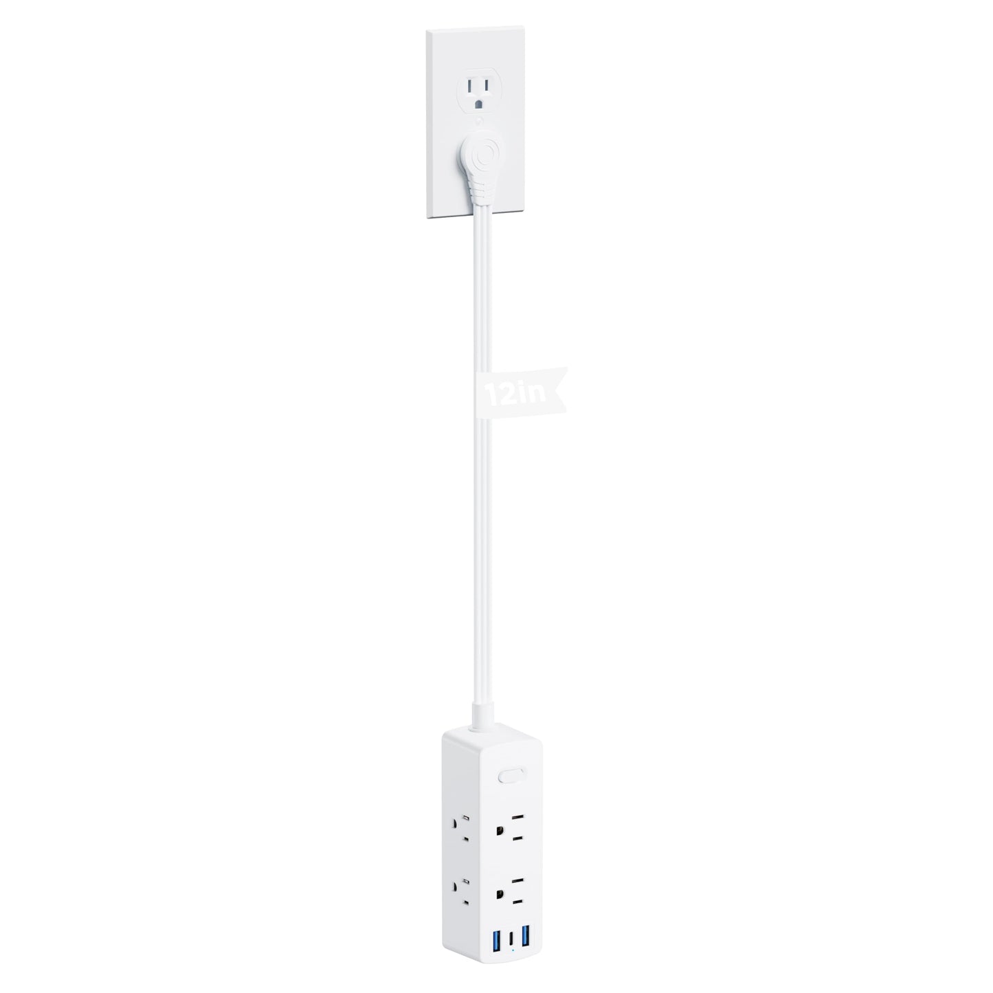 Olcorife Flat Plug Power Strip with 5 FT Extension Cord, 6 Outlets 3 USB Ports(1 USB C), 3 Sided Outlet Extender for Home Office Travel Dorm Room Essentials, White